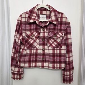 Bagatelle Pink and White Plaid Utility Jacket